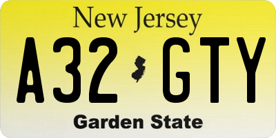 NJ license plate A32GTY