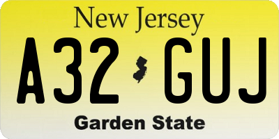 NJ license plate A32GUJ