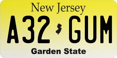 NJ license plate A32GUM