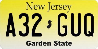 NJ license plate A32GUQ