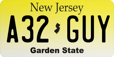NJ license plate A32GUY