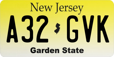 NJ license plate A32GVK