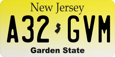 NJ license plate A32GVM
