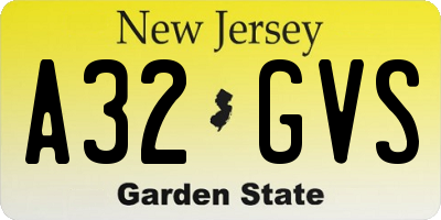 NJ license plate A32GVS