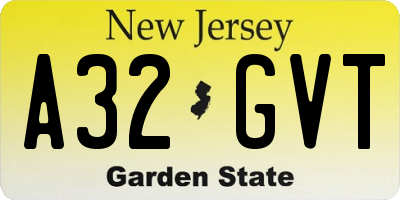 NJ license plate A32GVT