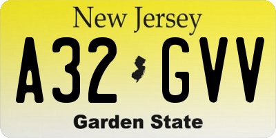 NJ license plate A32GVV