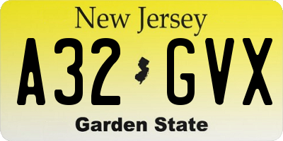 NJ license plate A32GVX