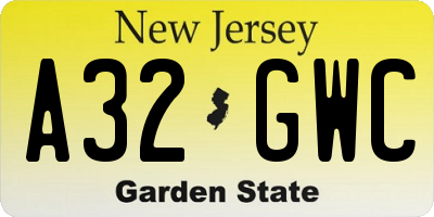 NJ license plate A32GWC
