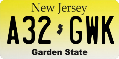 NJ license plate A32GWK