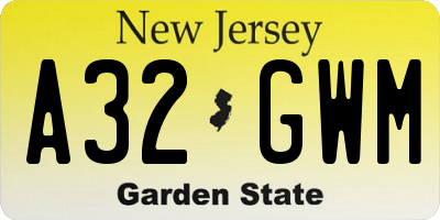NJ license plate A32GWM