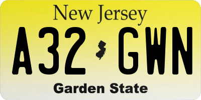NJ license plate A32GWN