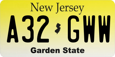 NJ license plate A32GWW