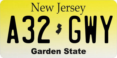 NJ license plate A32GWY