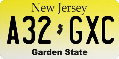 NJ license plate A32GXC