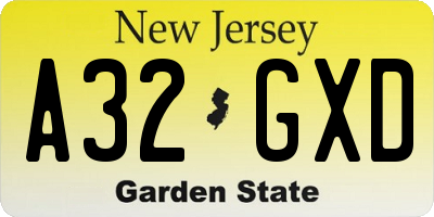 NJ license plate A32GXD