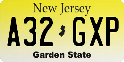 NJ license plate A32GXP