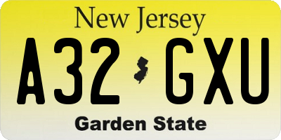 NJ license plate A32GXU