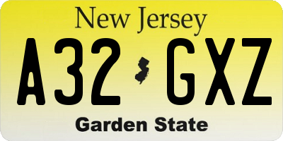 NJ license plate A32GXZ