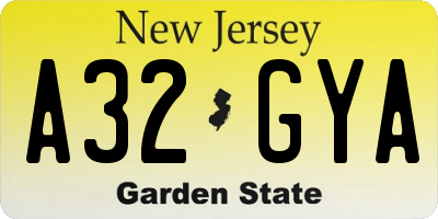 NJ license plate A32GYA