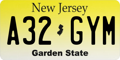 NJ license plate A32GYM