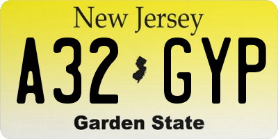 NJ license plate A32GYP