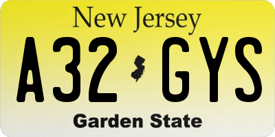 NJ license plate A32GYS