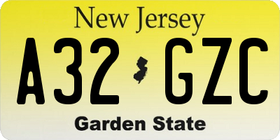NJ license plate A32GZC