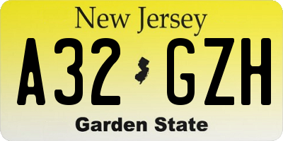 NJ license plate A32GZH
