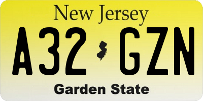 NJ license plate A32GZN