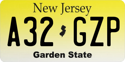NJ license plate A32GZP