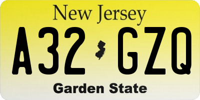 NJ license plate A32GZQ