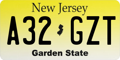 NJ license plate A32GZT