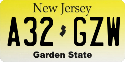 NJ license plate A32GZW