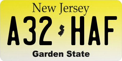 NJ license plate A32HAF