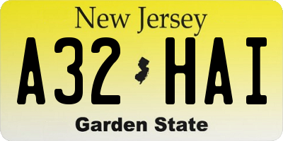 NJ license plate A32HAI