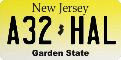 NJ license plate A32HAL