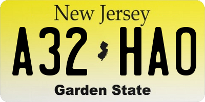 NJ license plate A32HAO