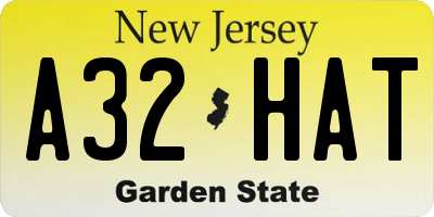 NJ license plate A32HAT
