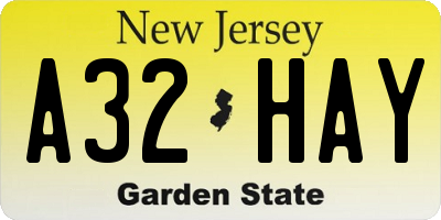 NJ license plate A32HAY