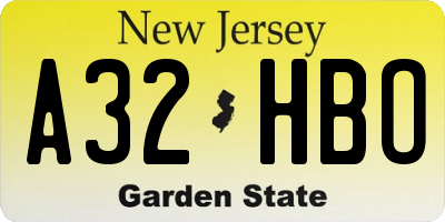 NJ license plate A32HBO