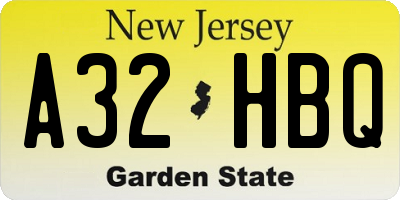NJ license plate A32HBQ