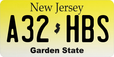 NJ license plate A32HBS