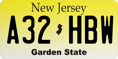 NJ license plate A32HBW