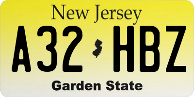 NJ license plate A32HBZ