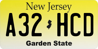 NJ license plate A32HCD