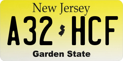 NJ license plate A32HCF