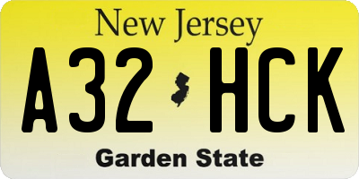 NJ license plate A32HCK