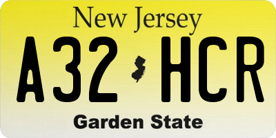 NJ license plate A32HCR