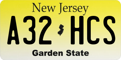 NJ license plate A32HCS