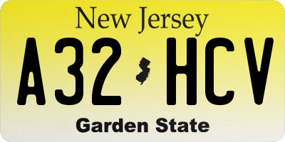 NJ license plate A32HCV